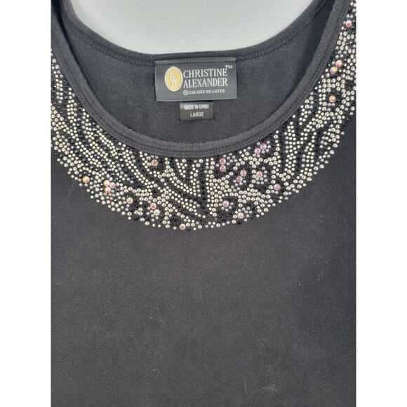 Vintage Christine Alexander Rhinestone Animal Print Black Tank Top Womens Large - Picture 2 of 5